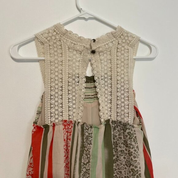 CABI 266 Whisper Gauze Tank Cream Beige Green Floral Striped Crochet Boho Blouse - Picture 14 of 16